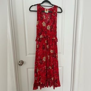 Farm Rio red floral midi dress size M